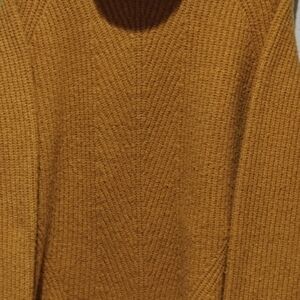 Wool Sweater Medium Pullover Mustard Yellow Turtle Neck Cable Knit